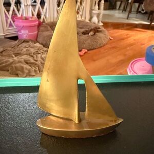 Vintage solid Brass Sailboat Decorative Sculpture - Gold Home Art Accent